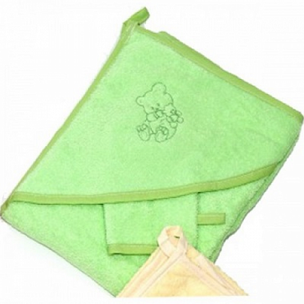 Пеленка-полотенце для купания с варежкой, зеленая 