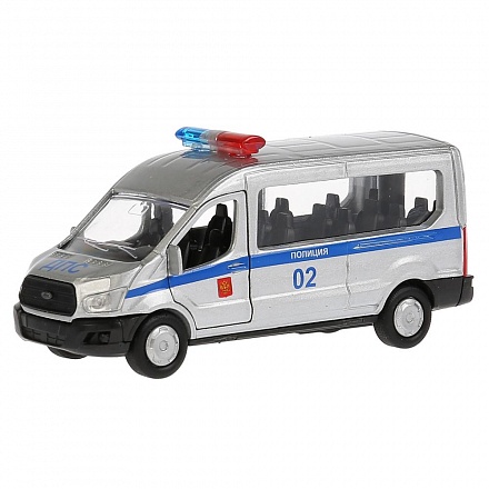 Машина инерционная металлическая - Ford Transit - Полиция 12 см, открываются двери 