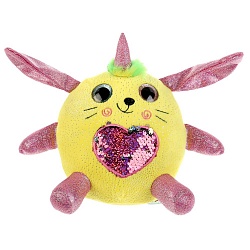 Мягкая игрушка - Кругляш с пайетками в сердечке, желтый, 16 см (Мульти-Пульти, JE4404Y-1MN) - миниатюра