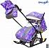 Санки-коляска на больших мягких колесах с сумкой и муфтой - Snow Galaxy Luxe, елки на фиолетовом  - миниатюра №2