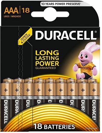 Батарейки Duracell, типоразмер АA LR6, пальчиковые, 18 штук