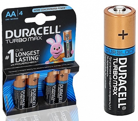 Батарейки Duracell TURBO MAX, типоразмер АА LR6, пальчиковые, 4 штуки