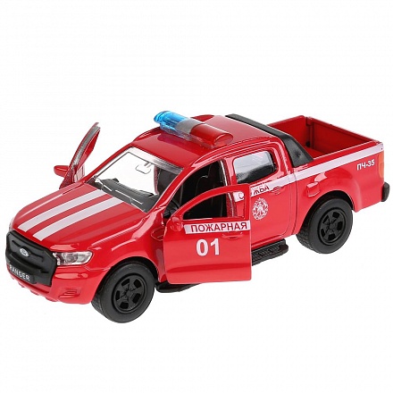 Машина инерционная металлическая Ford Ranger пикап – Пожарный, 12 см, открываются двери 