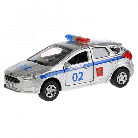 Металлическая инерционная машина – Ford Focus хэтчбек Полиция, 12 см, открывающиеся двери и багажник 