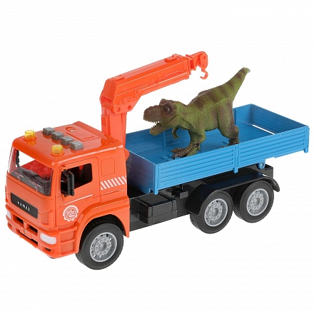 Модель Манипулятор с динозавром 28 см свет-звук двери открываются инерционная пластиковая оранжевая 