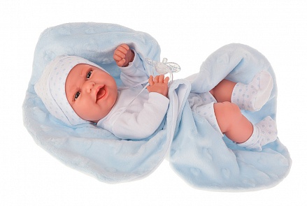 Кукла-младенец – Эва на голубом одеяльце, 33 см 