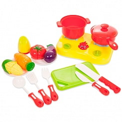 Помогаю Маме. Набор посуды и продуктов для резки на липучках, 22 предмета (ABtoys, PT-00471)