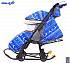 Санки-коляска на больших мягких колесах с сумкой и муфтой - Snow Galaxy Luxe, зимняя ночь, олени синие  - миниатюра №6