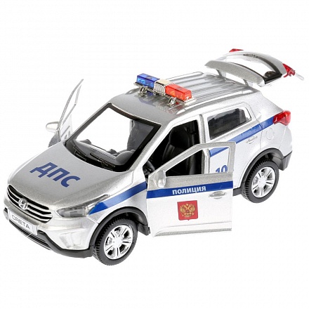 Инерционная машина Hyundai Creta Полиция, металлическая, 12 см, свет-звук 