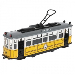 Модель Ретро-трамвай 17 см свет-звук двери открываются инерционная металлическая желтый (Технопарк, TRAMMC1-17SL-YE) - миниатюра