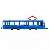 Трамвай 18,5 см синий свет-звук двери открываются металлический инерционный  - миниатюра №1