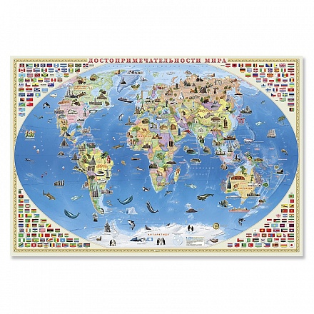 Карта мира настенная - Достопримечательности мира 