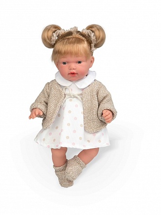 Интерактивная кукла из коллекции Elegance, 28 см, с мягким телом, хвостиками, соской, в платьице в крупный горошек, смеется 