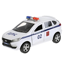 Машина металлическая Lada Xray Полиция 12 см, открываются двери, инерция, белая (Технопарк, XRAY-12POL-WH) - миниатюра