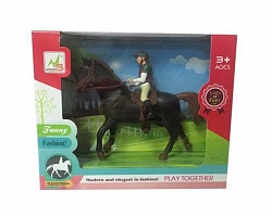 Лошадка с наездником, цвет черный (Junfa Toys, 303-1) - миниатюра